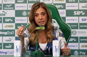 Leila Pereira em coletiva do Palmeiras (Foto: Cesar Greco/Palmeiras/by Canon)